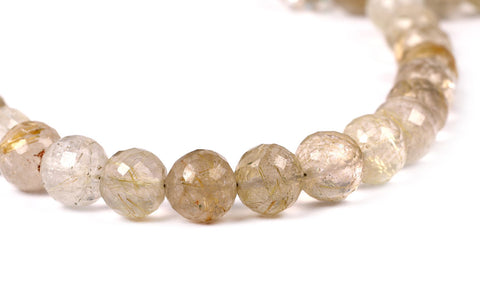 Golden Rutilated Quartz Yellow Round Faceted Natural Beads