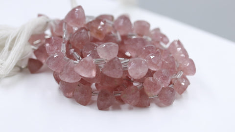 Pink Strawberry Quartz Pink Triangle Faceted Natural Beads 8 Inches