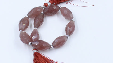 Strawberry Quartz Pink Barrel Faceted Natural Beads 8 inches Strands