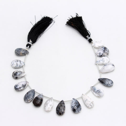 Dendrite Opal Grey Pear Faceted Natural Beads 8 Inches Strands