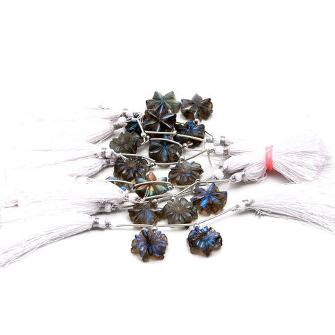 Labradorite Grey Petal Flower Carving Natural Beads