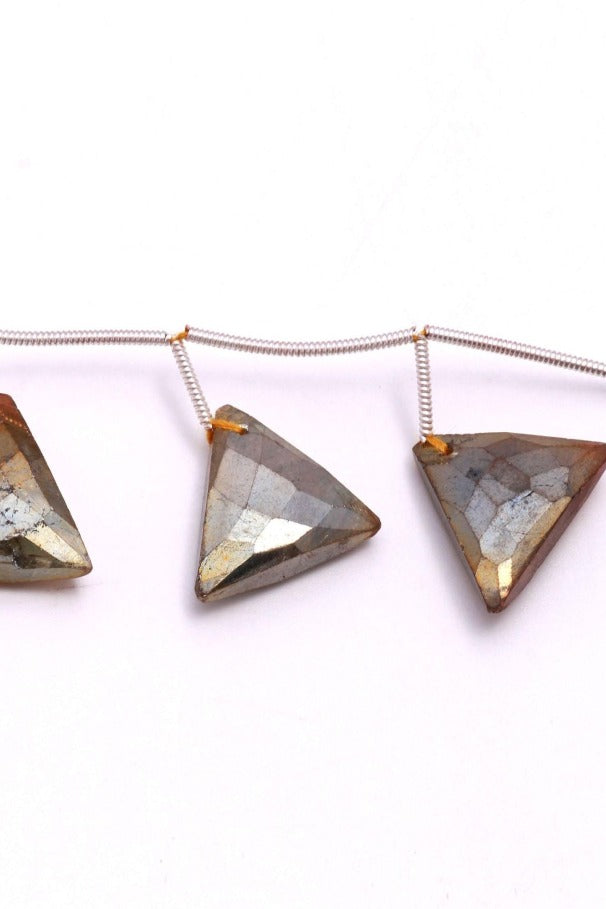 Golden Heat Treated Labradorite Triangle Surface Drill Faceted Natural Beads