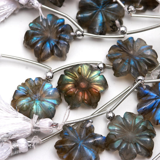 Labradorite Grey Petal Flower Carving Natural Beads