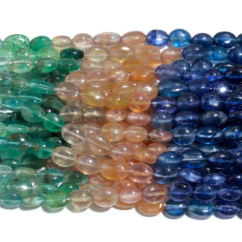 Multi Sapphire Multi Color Oval Smooth Natural Beads 16 Inches