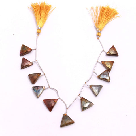 Golden Heat Treated Labradorite Triangle Surface Drill Faceted Natural Beads