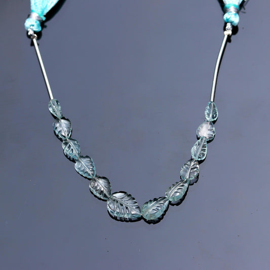 Aquamarine Blue Leaf Carving Natural Beads 4 Inches Strands