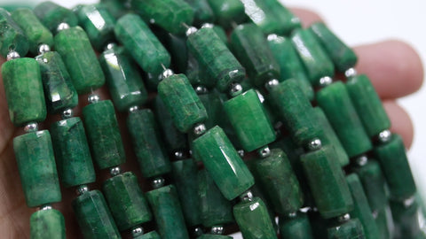 Emerald Green Tube Faceted Natural Beads 16 Inches Strands