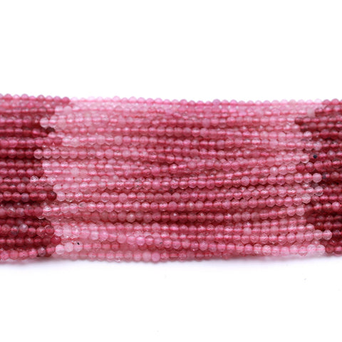 Pink Tourmaline Pink Round Faceted Natural Beads 12.5 Inches Strands