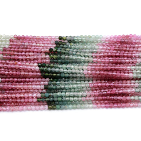 Watermelon Tourmaline Shaded Multicolor Round Faceted Natural Beads 12.5 Inches