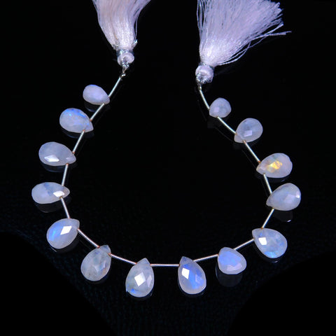 Rainbow Moonstone White Pear Faceted Natural Beads 8 Inches Strands