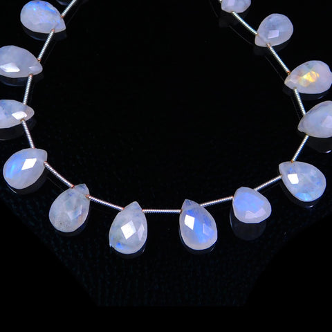 Rainbow Moonstone White Pear Faceted Natural Beads 8 Inches Strands