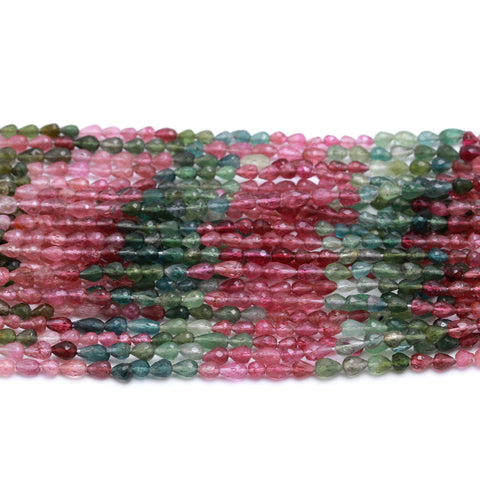 Watermelon Tourmaline Multicolor Drop Faceted Natural Beads 12.5 Inches Strands