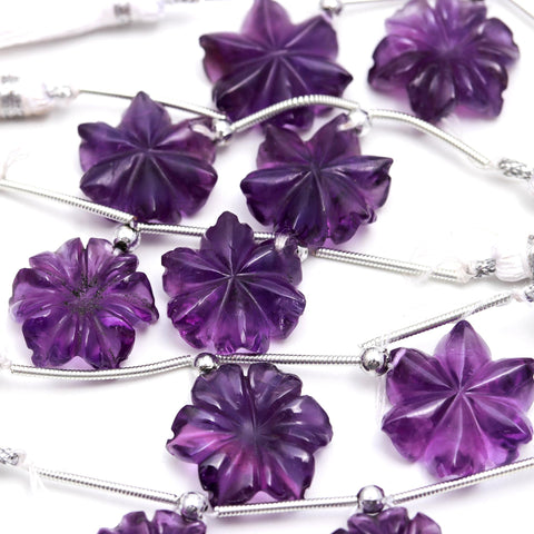 Amethyst Purple Petal Flower Carving Natural Beads