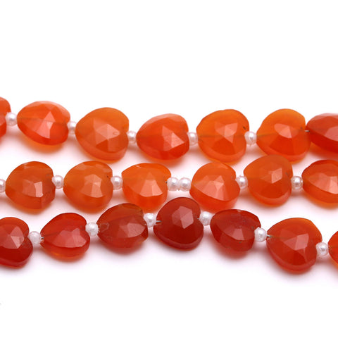 Carnelian Orange Heart Faceted Natural Beads 8 Inches strands