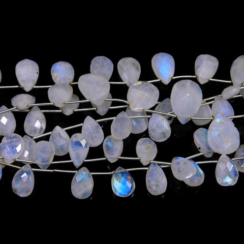 Rainbow Moonstone White Pear Faceted Natural Beads 8 Inches Strands