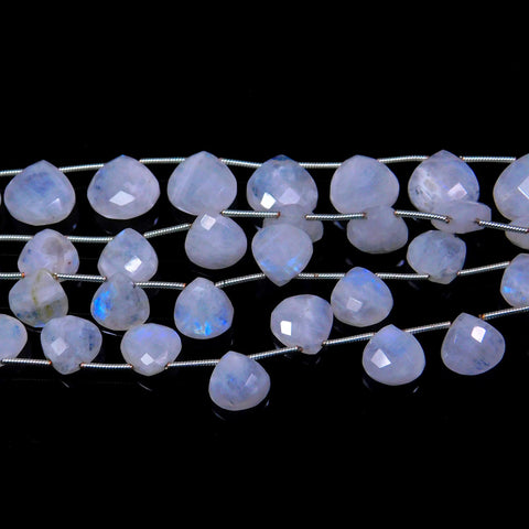 Rainbow Moonstone White Heart Faceted Natural Beads 8 Inches Strands