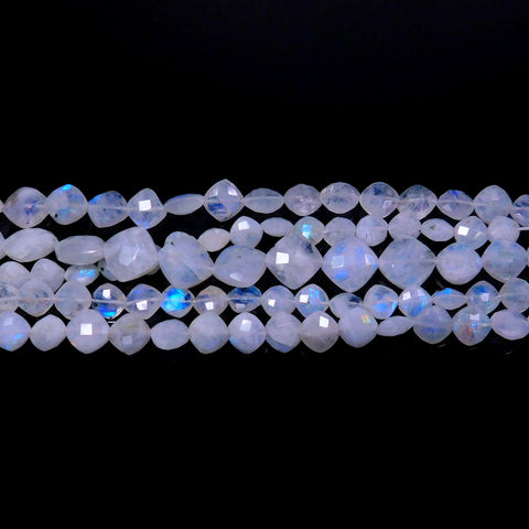 Rainbow Moonstone White Square Faceted Natural Beads 8 Inches Strands