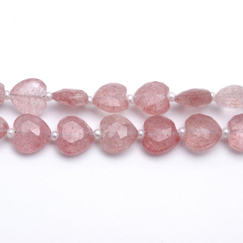 Pink Strawberry Quartz Pink Heart Faceted Natural Beads 8 Inches Strands