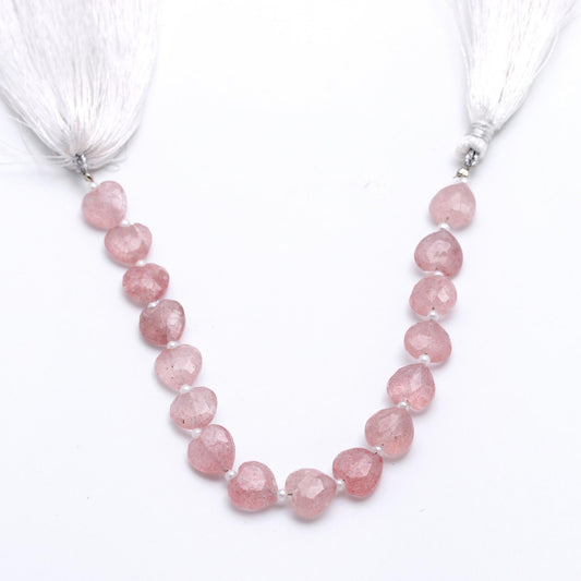 Pink Strawberry Quartz Pink Heart Faceted Natural Beads 8 Inches Strands