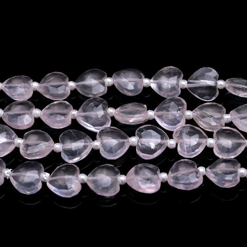 Rose Quartz Pink Heart Faceted Natural Beads 8 Inches Strands