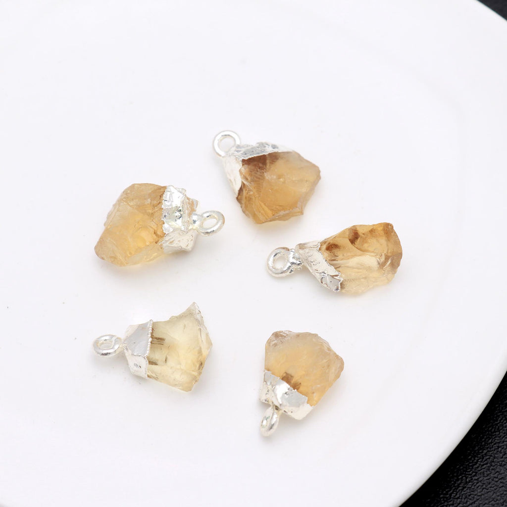 Citrine Yellow Raw 925 Silver Bezel Cap 12MM Pendants Charm