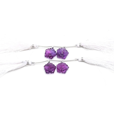 Amethyst Purple Petal Flower Carving Natural Pair Beads