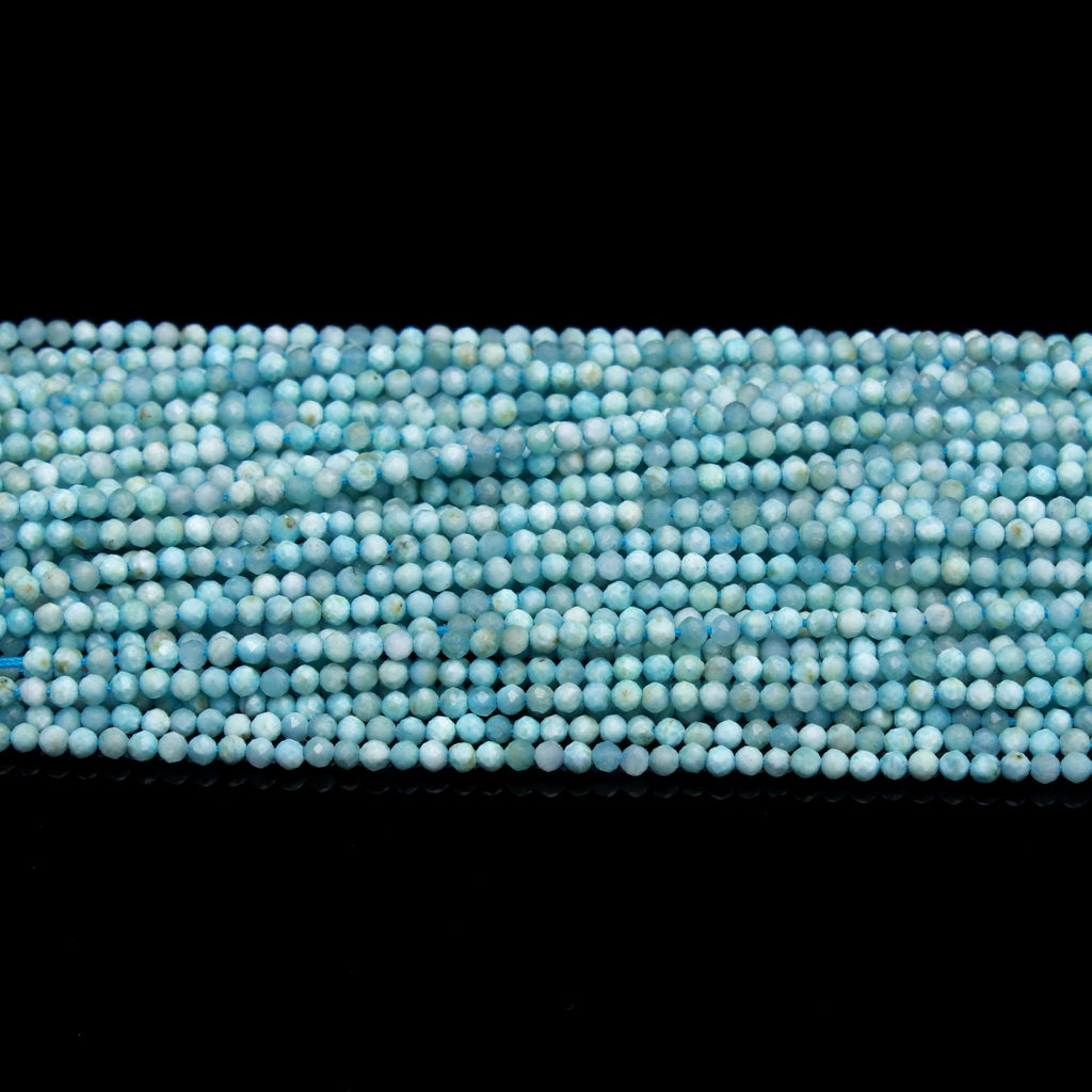 Larimar Blue Round Faceted Natural Beads 13.5 Inches Strands