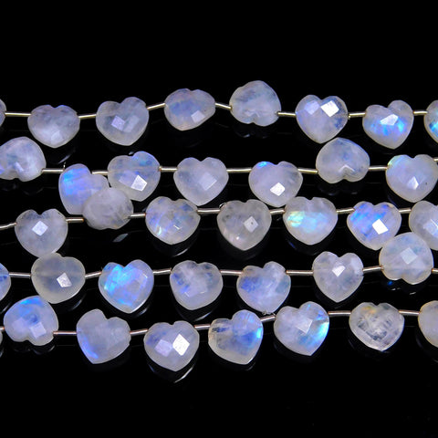 Rainbow Moonstone White Heart Faceted Natural Beads 8 Inches Strands