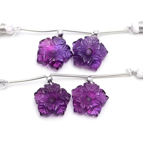 Amethyst Purple Petal Flower Carving Natural Pair Beads