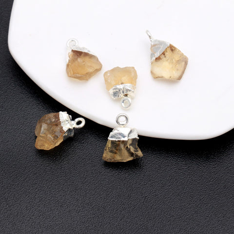 Citrine Yellow Raw 925 Silver Bezel Cap 12MM Pendants Charm