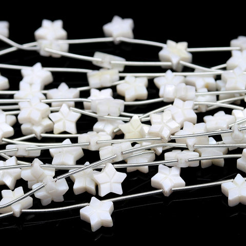 Mother of Pearl White Star Carving Natural Beads 8 Inches Strands