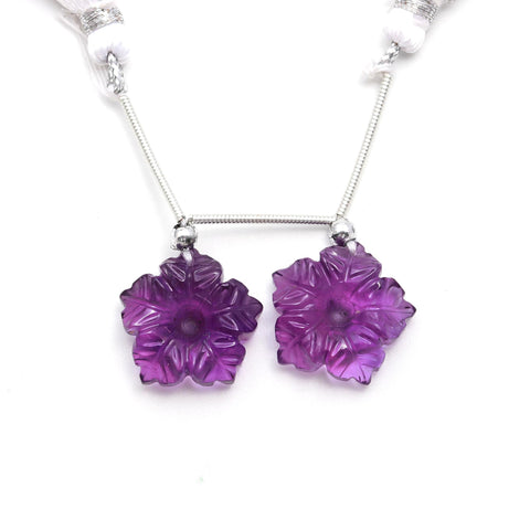 Amethyst Purple Petal Flower Carving Natural Pair Beads