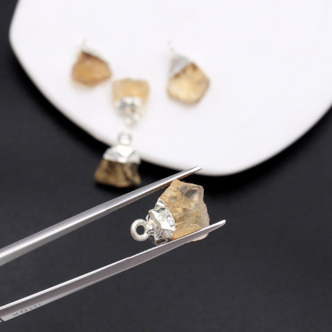 Citrine Yellow Raw 925 Silver Bezel Cap 12MM Pendants Charm