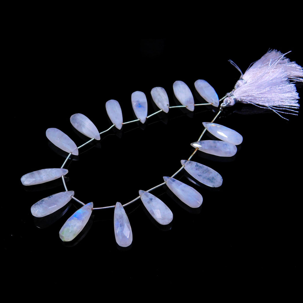 Rainbow Moonstone White Long Drop Faceted Natural Beads 8 Inches Strands