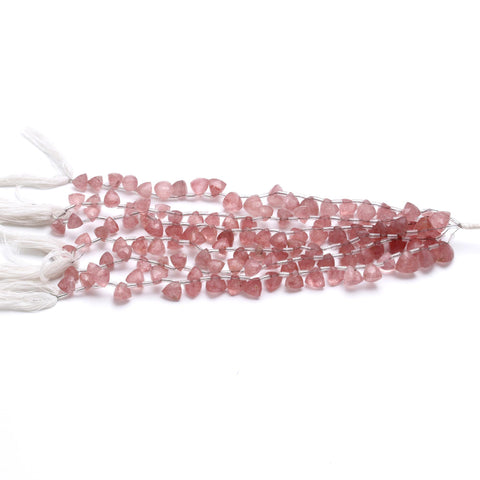 Pink Strawberry Quartz Pink Triangle Faceted Natural Beads 8 Inches