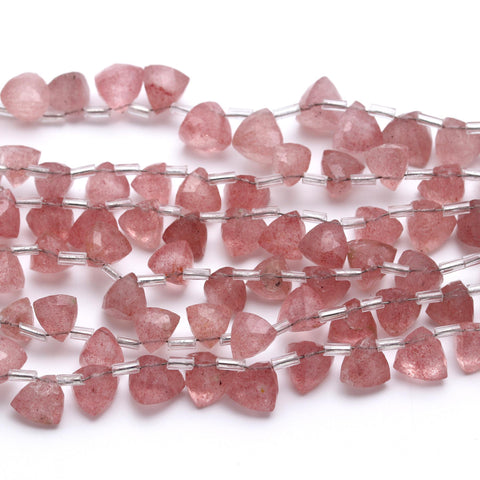 Pink Strawberry Quartz Pink Triangle Faceted Natural Beads 8 Inches