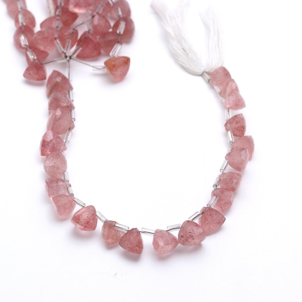 Pink Strawberry Quartz Pink Triangle Faceted Natural Beads 8 Inches