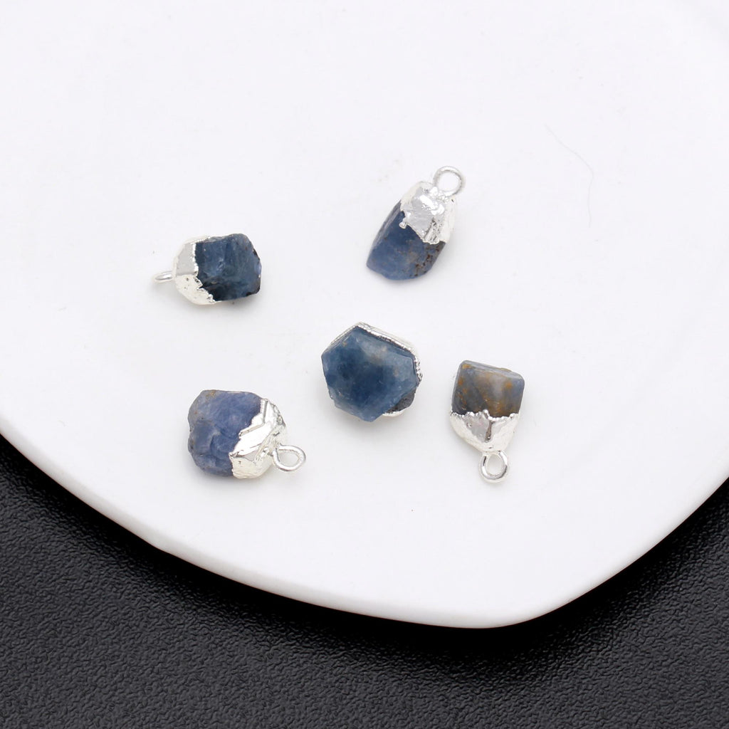 Blue Sapphire Raw 925 Silver Bezel Cap 12 MM Pendant Charms