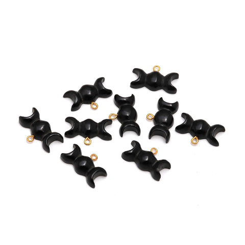 Black Onyx Triple Moon Carving Natural Beads 1 Inches