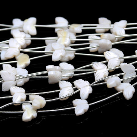 Mother of Pearl White Butterfly Carving Natural Beads 8 inches Strands