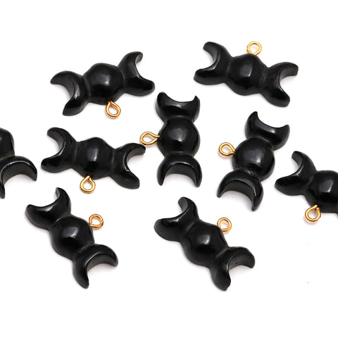 Black Onyx Triple Moon Carving Natural Beads 1 Inches