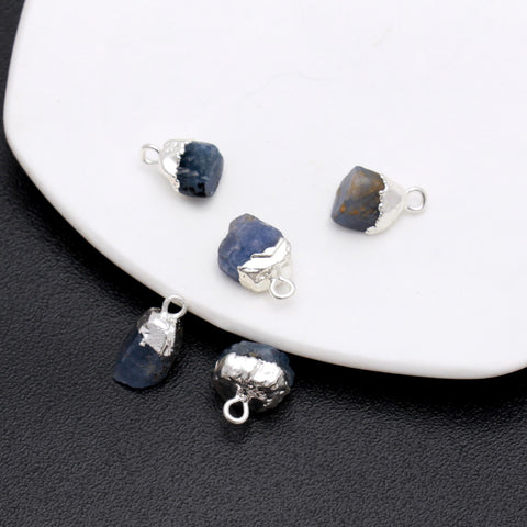 Blue Sapphire Raw 925 Silver Bezel Cap 12 MM Pendant Charms