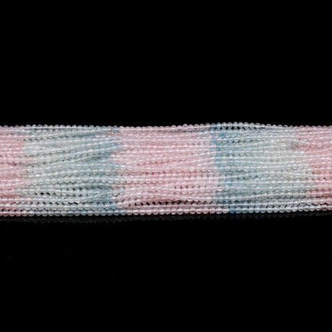 Aquamarine and Morganite Mixed Blue-Pink Round Faceted Natural Beads 13.5 Inches Strands