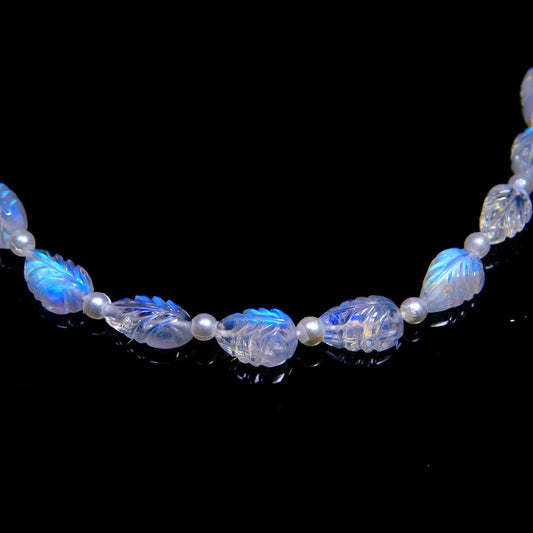 Rainbow Moonstone White Leaf Carving Natural Beads 8 Inches Strands