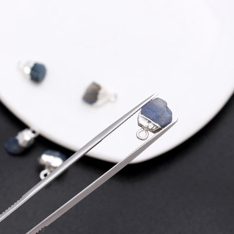 Blue Sapphire Raw 925 Silver Bezel Cap 12 MM Pendant Charms