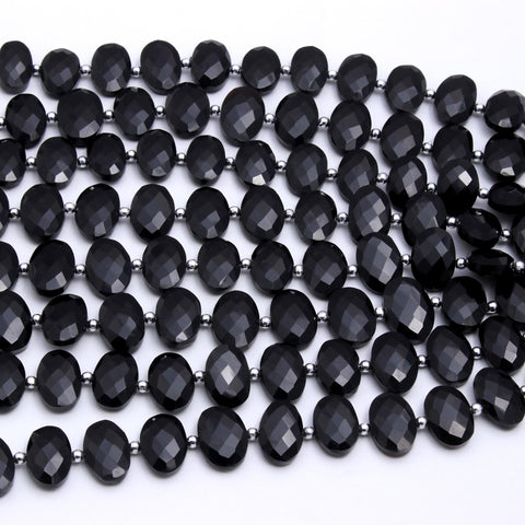 Onyx Black Oval Faceted Natural Beads 8 Inches Strands