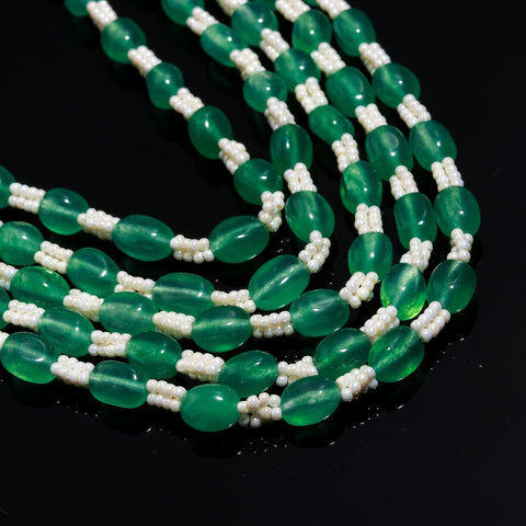 Green Onyx - Pearl Oval Smooth Natural Beads Necklace 24 Inches Strands