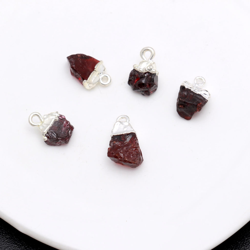 Garnet Red Raw 925 Silver Bezel Cap 12 MM Pendant Charms