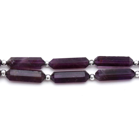 Amethyst Purple Double Pencil Smooth Natural Beads 8 Inches Strands