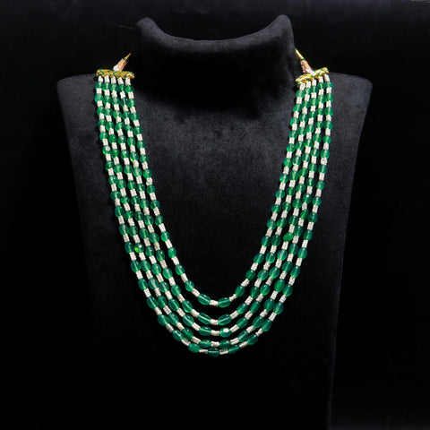 Green Onyx - Pearl Oval Smooth Natural Beads Necklace 24 Inches Strands